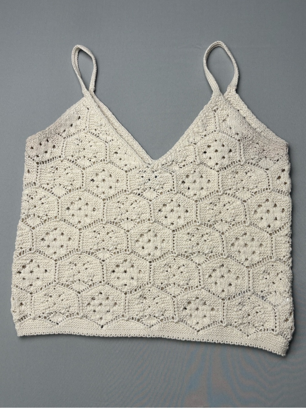 American Eagle Women's Cream Crochet Knit V-Neck Camisole Top Size M